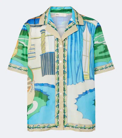 Tory Burch Printed Cotton Poplin Bowling Shirt In Animal Print