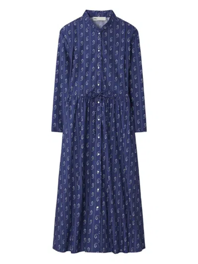 Tory Burch Printed Cotton Shirtdress In Blue
