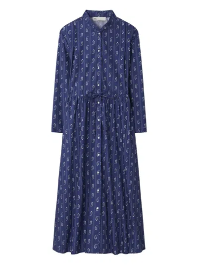 Tory Burch Printed Cotton Shirtdress In Blue