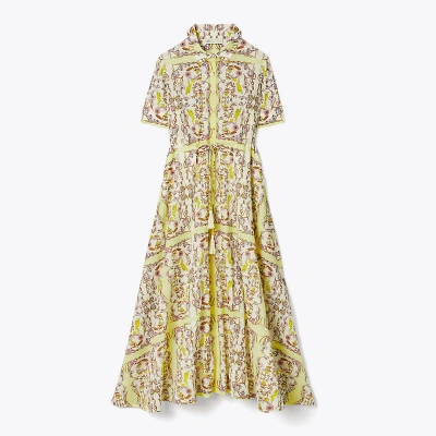 Tory Burch Printed Cotton Shirtdress In Chartreuse Field Convo