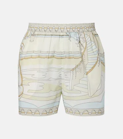 Tory Burch Printed Cotton Shorts In Sand