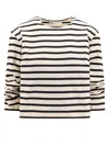 Tory Burch Scrunched-sleeve Striped T-shirt In Beige