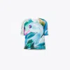 Tory Burch Printed Cotton Shirt In Blue Glass Swan Allover