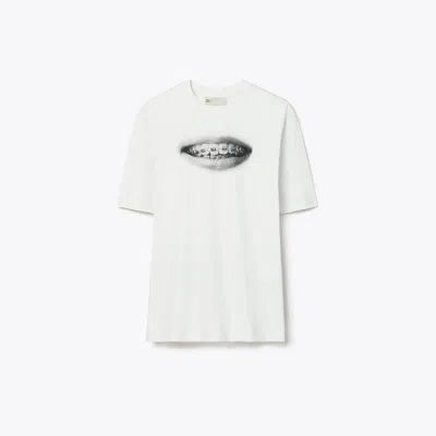 Tory Burch Printed Cotton T-shirt In Gray Braces