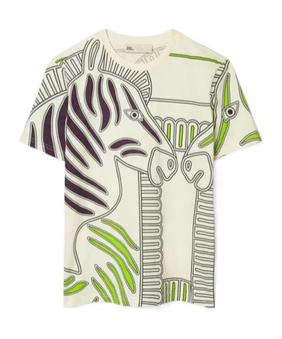 Tory Burch Printed Cotton T-shirt In White