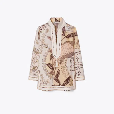 Tory Burch Printed Cotton Tory Tunic In Neutral