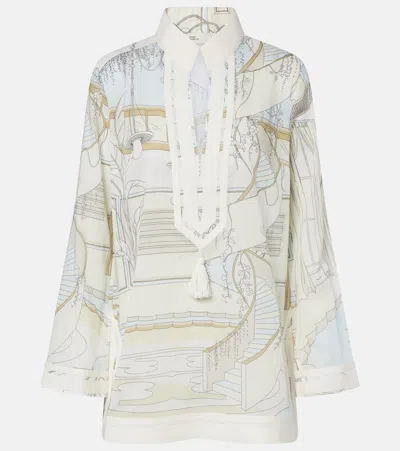 Tory Burch Tassel-detail Graphic-print Tunic In Neutral