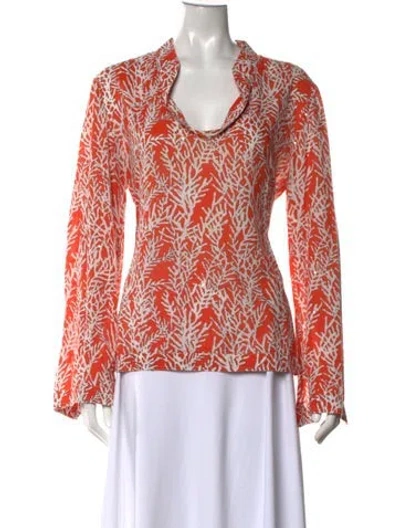 Pre-owned Tory Burch Printed Cowl Neck Blouse In Orange