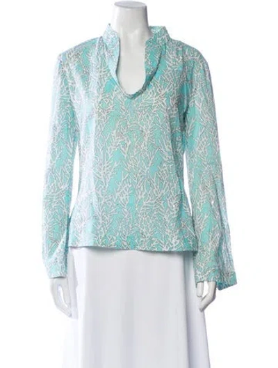 Pre-owned Tory Burch Printed Cowl Neck Sweatshirt In Blue