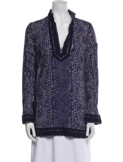Pre-owned Tory Burch Printed Cowl Neck Tunic In Blue