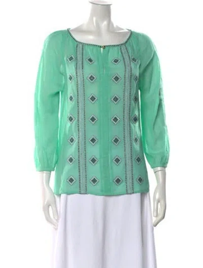 Pre-owned Tory Burch Printed Crew Neck Blouse In Green