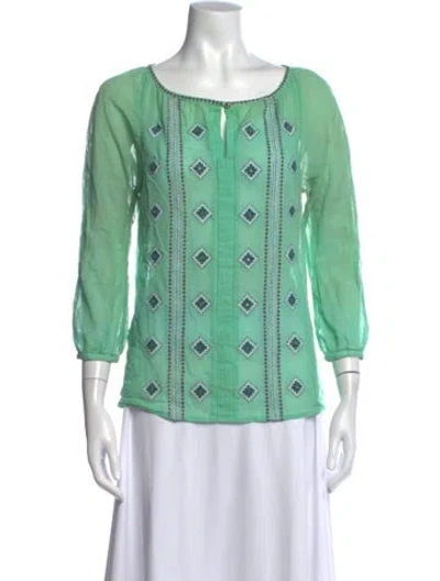 Pre-owned Tory Burch Printed Crew Neck Blouse In Green