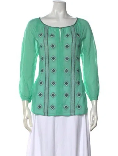 Pre-owned Tory Burch Printed Crew Neck Blouse In Green