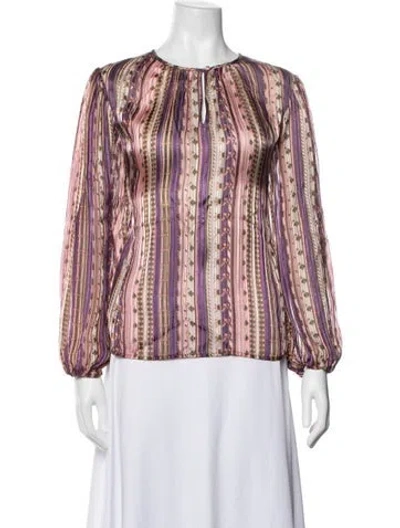 Pre-owned Tory Burch Printed Crew Neck Blouse In Multicolor