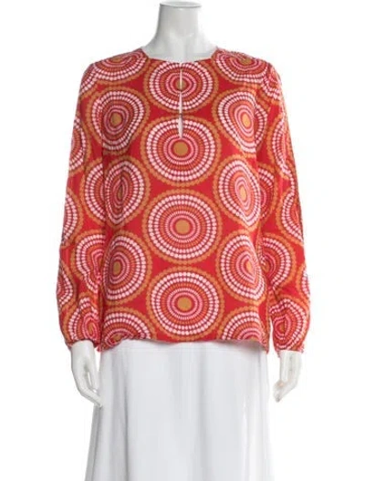 Pre-owned Tory Burch Printed Crew Neck Blouse In Red