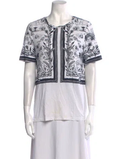 Pre-owned Tory Burch Printed Crew Neck Blouse In White