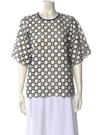 Pre-owned Tory Burch Printed Crew Neck Blouse In White