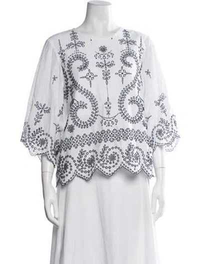 Pre-owned Tory Burch Printed Crew Neck Blouse In White