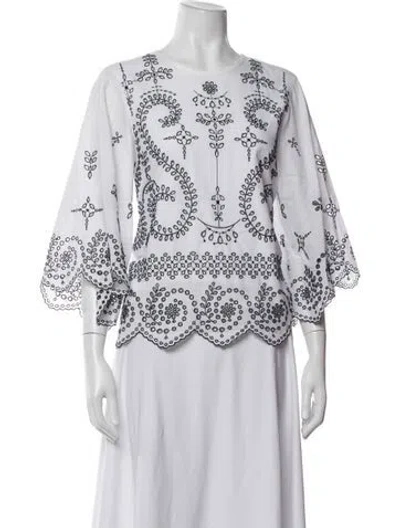 Pre-owned Tory Burch Printed Crew Neck Blouse In White