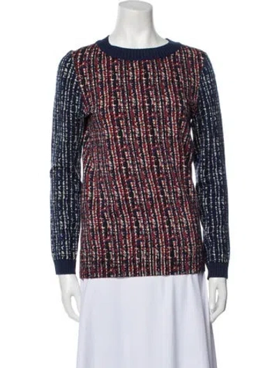 Pre-owned Tory Burch Printed Crew Neck Sweater In Blue