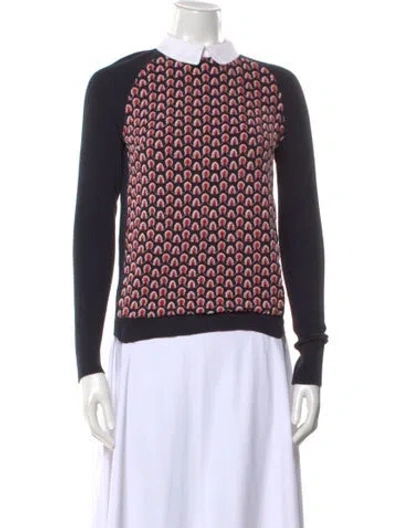 Pre-owned Tory Burch Printed Crew Neck Sweater In Blue