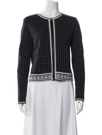 Pre-owned Tory Burch Printed Crew Neck Sweater In Blue