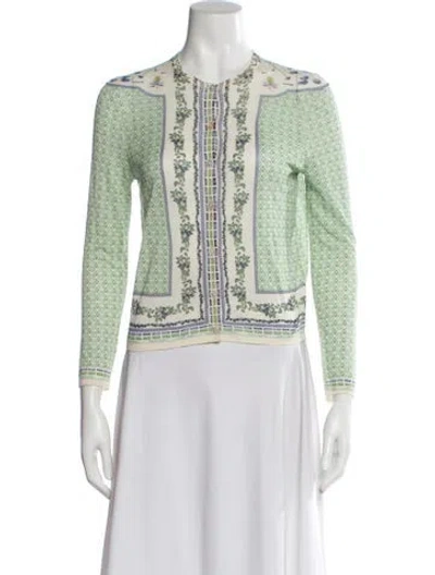 Pre-owned Tory Burch Printed Crew Neck Sweater In Green