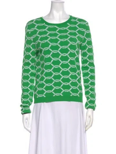 Pre-owned Tory Burch Printed Crew Neck Sweater In Green