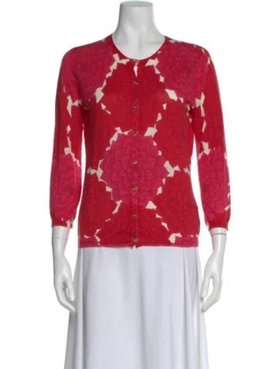 Pre-owned Tory Burch Printed Crew Neck Sweater In Pink