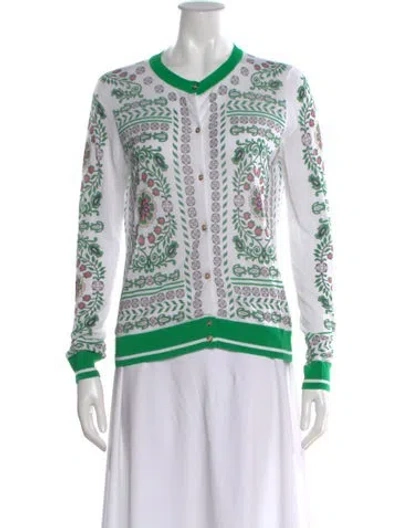 Pre-owned Tory Burch Printed Crew Neck Sweater In White