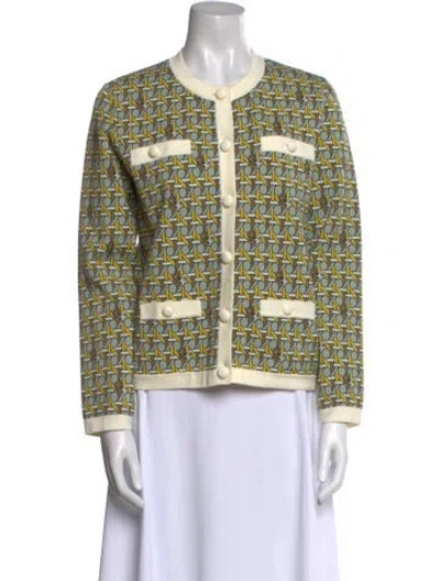 Pre-owned Tory Burch Printed Crew Neck Sweater In Yellow