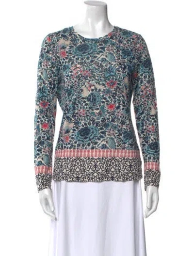 Pre-owned Tory Burch Printed Crew Neck Sweatshirt In Blue
