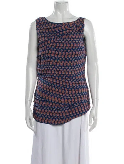 Pre-owned Tory Burch Printed Crew Neck Top In Blue