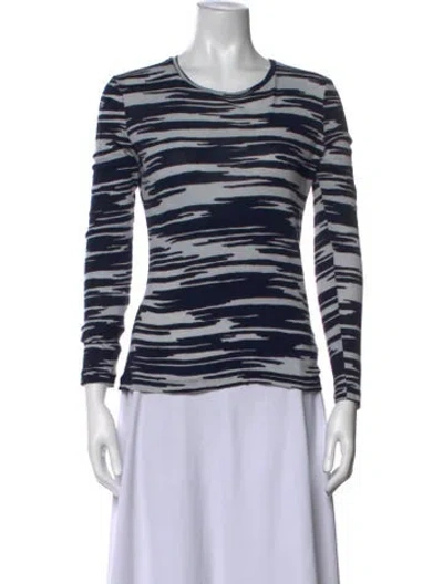 Pre-owned Tory Burch Printed Crew Neck Top In Blue