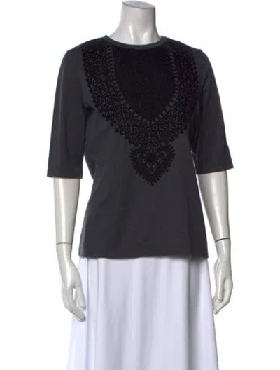 Pre-owned Tory Burch Printed Crew Neck Top In Gray