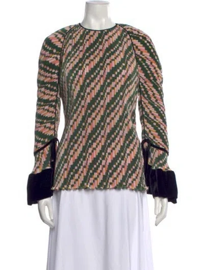 Pre-owned Tory Burch Printed Crew Neck Top In Green