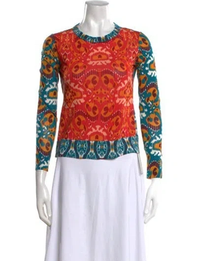 Pre-owned Tory Burch Printed Crew Neck Top In Green