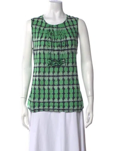 Pre-owned Tory Burch Printed Crew Neck Top In Green