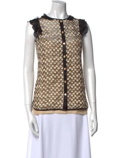 Pre-owned Tory Burch Printed Crew Neck Top In Neutral