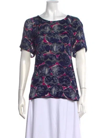 Pre-owned Tory Burch Printed Crew Neck Top In Purple