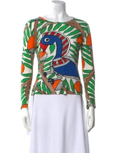 Pre-owned Tory Burch Printed Crew Neck Top In White