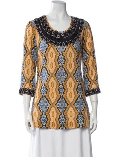 Pre-owned Tory Burch Printed Crew Neck Top In Yellow