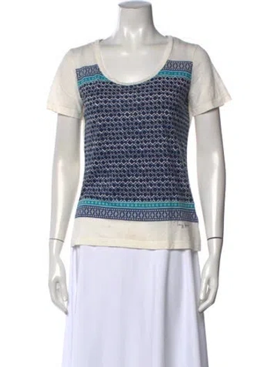 Pre-owned Tory Burch Printed Crew Neck T-shirt In Black