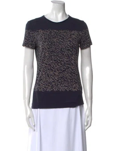 Pre-owned Tory Burch Printed Crew Neck T-shirt In Blue