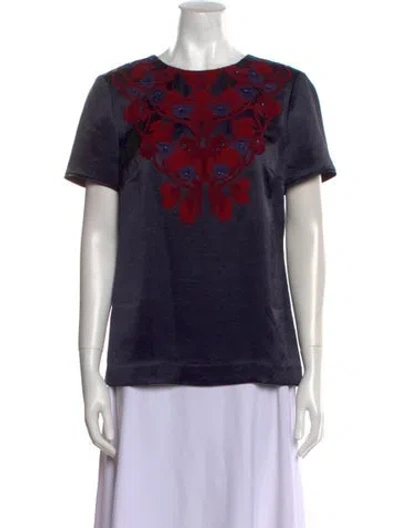 Pre-owned Tory Burch Printed Crew Neck T-shirt In Blue
