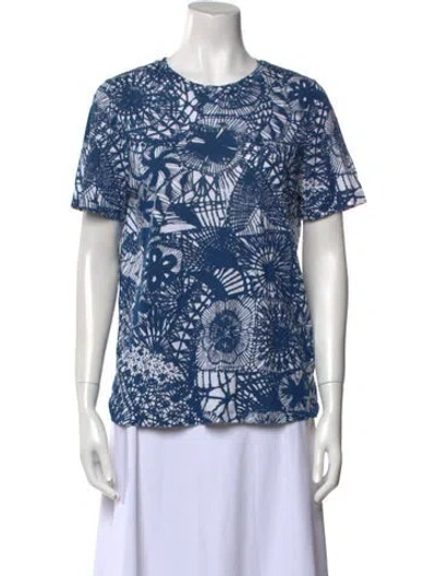 Pre-owned Tory Burch Printed Crew Neck T-shirt In Blue