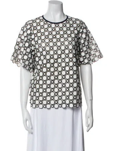 Pre-owned Tory Burch Printed Crew Neck T-shirt In Blue