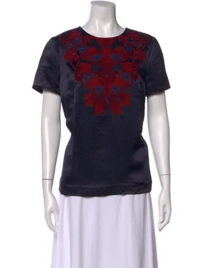 Pre-owned Tory Burch Printed Crew Neck T-shirt In Blue