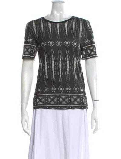Pre-owned Tory Burch Printed Crew Neck T-shirt In Gray