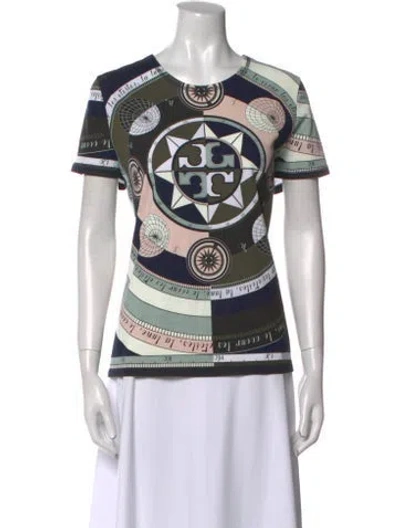 Pre-owned Tory Burch Printed Crew Neck T-shirt In Multi